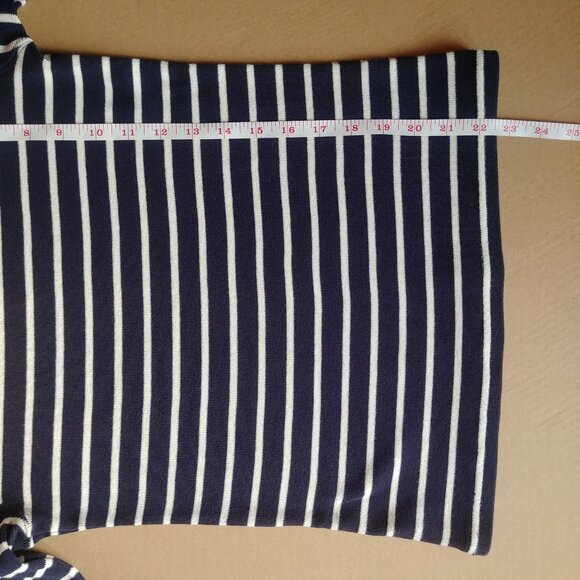 LL Bean navy blue white striped top elbow sleeves size XS Petite - Picture 7 of 8